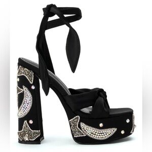 Azalea Wang Black Rhinestone Embellished Women's Platform Heels